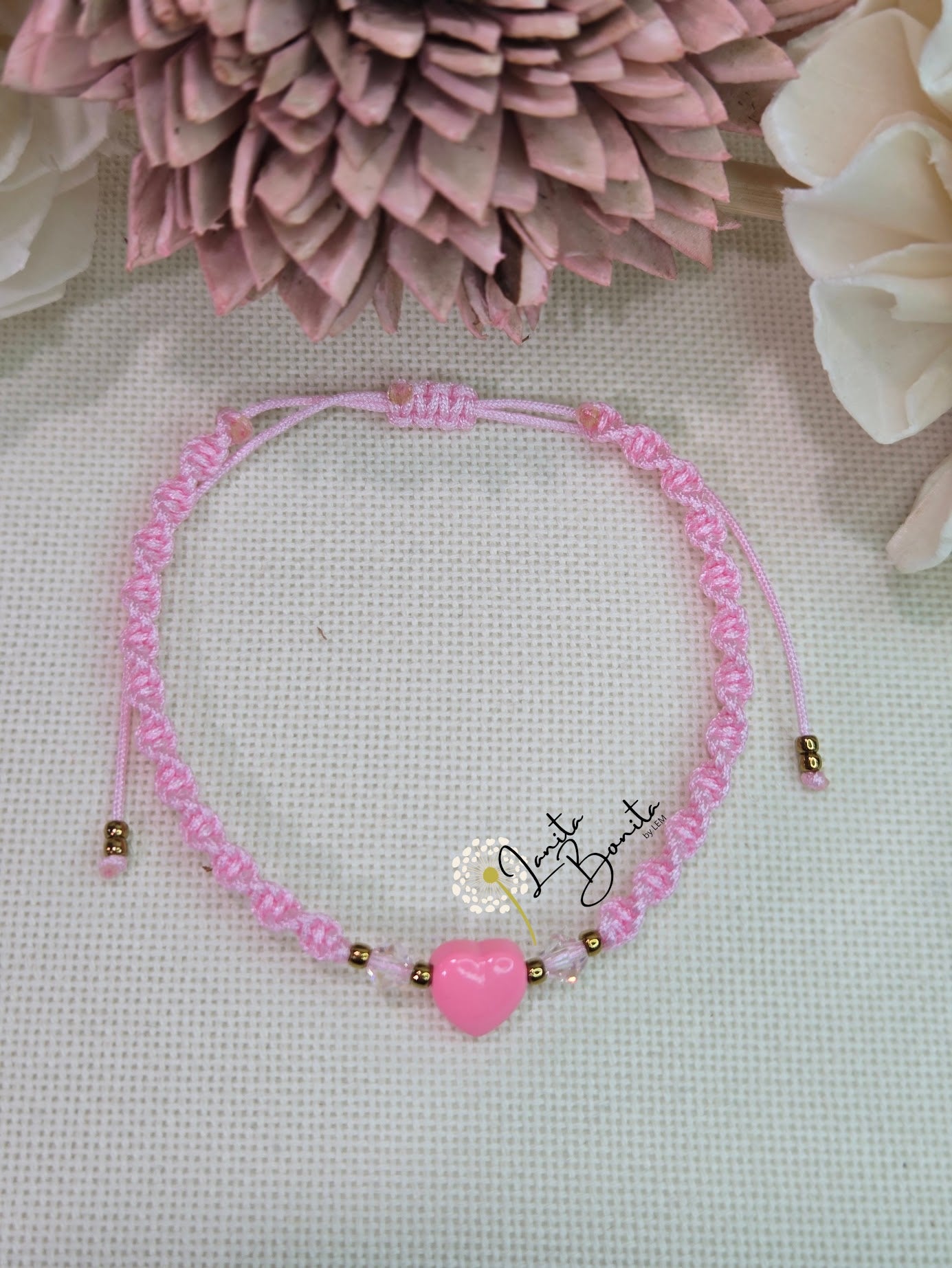 Macrame Enameled Heart Bracelet