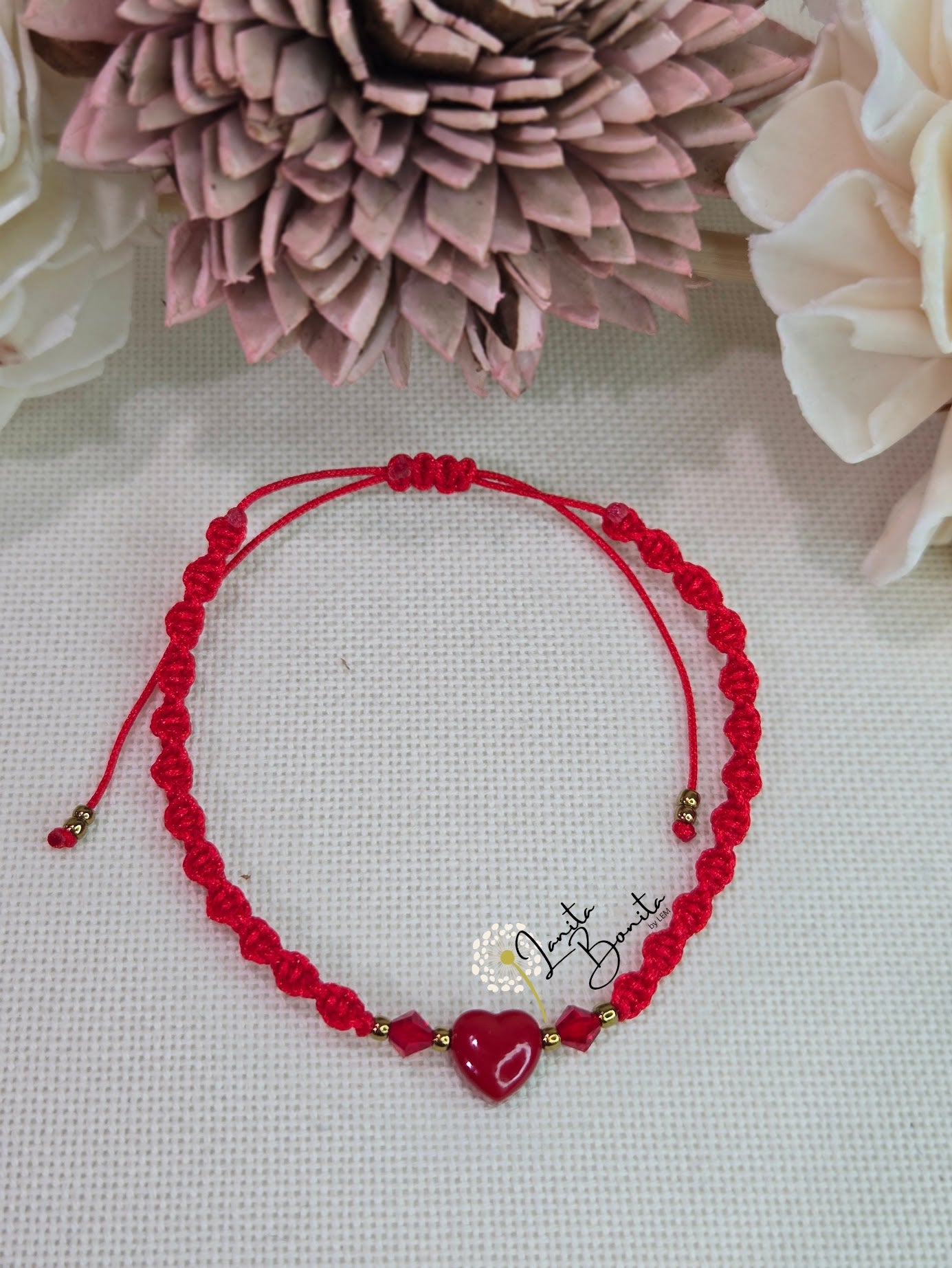 Macrame Enameled Heart Bracelet