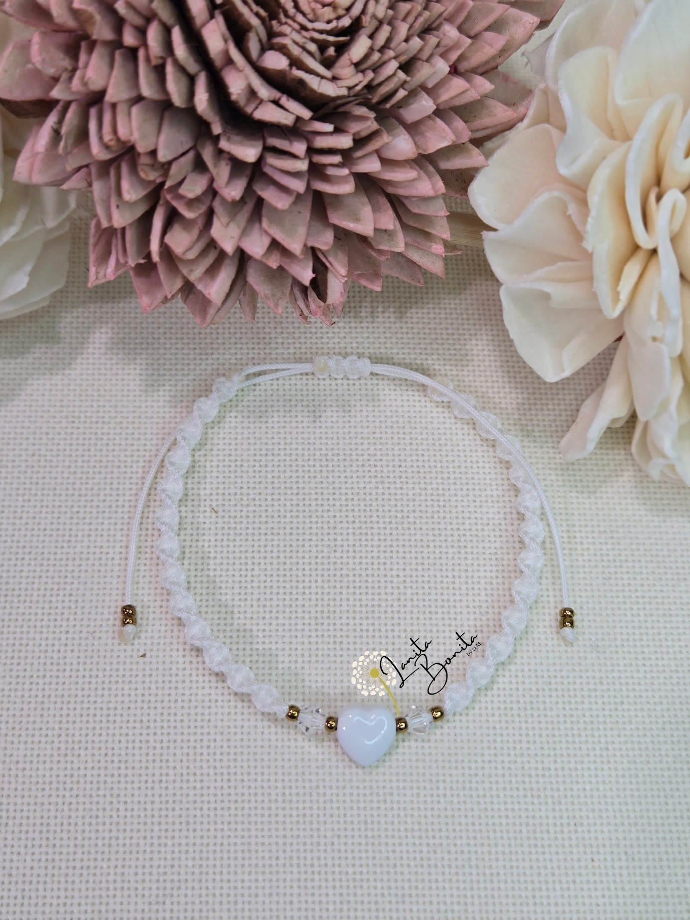 Macrame Enameled Heart Bracelet