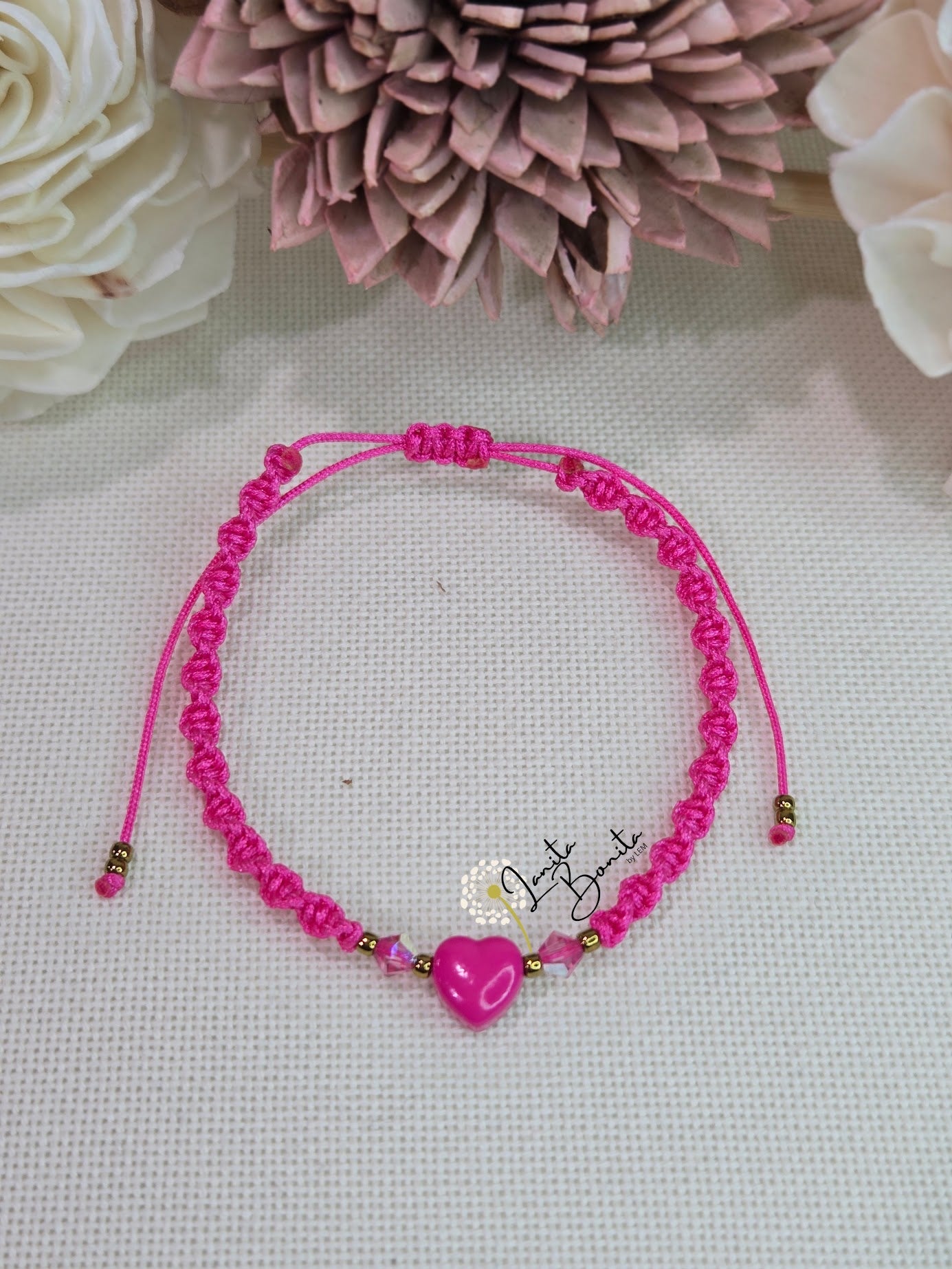 Macrame Enameled Heart Bracelet